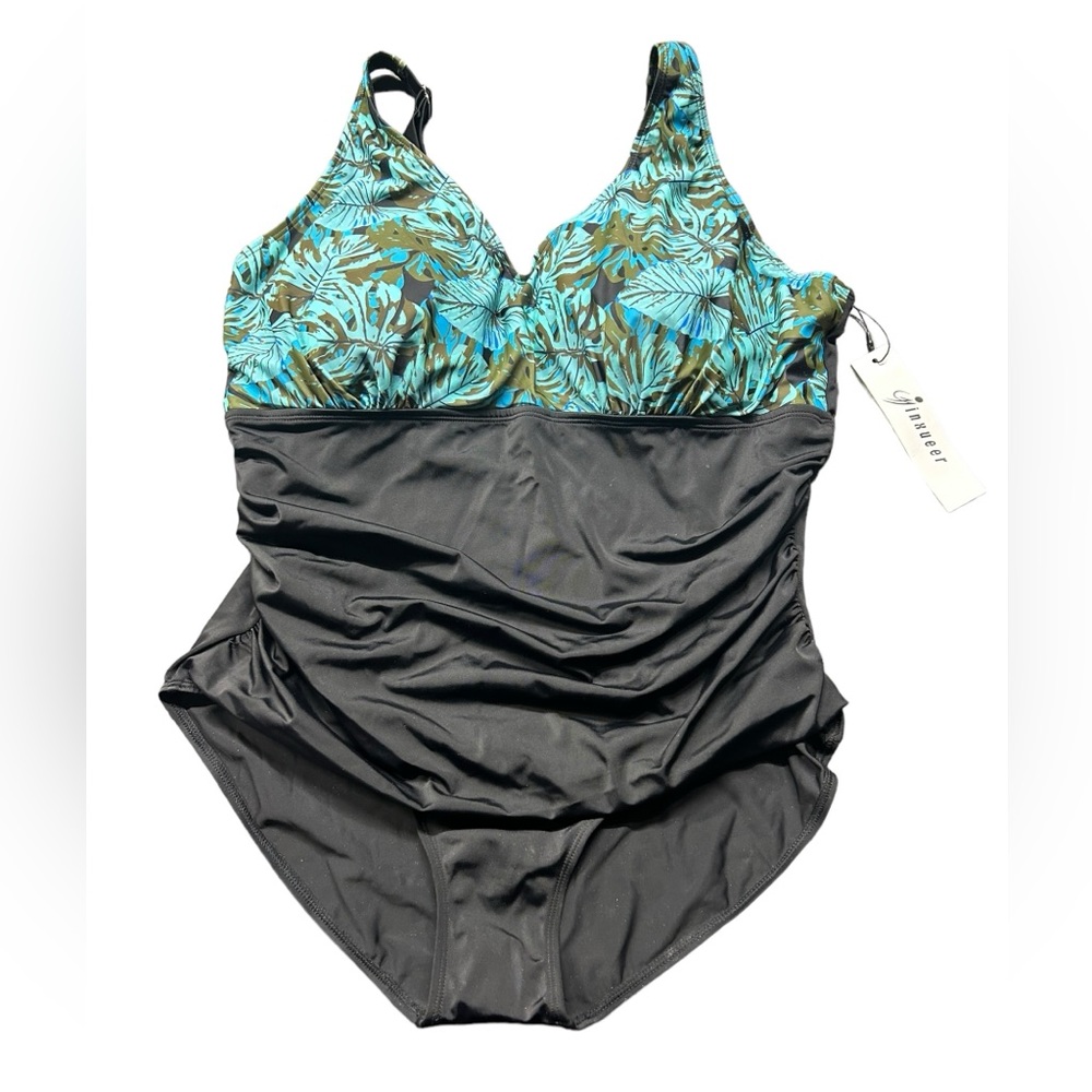 JINXUEER womens modest Plus Size 20W Ruched Tummy Control One Piece swimsuit NWT